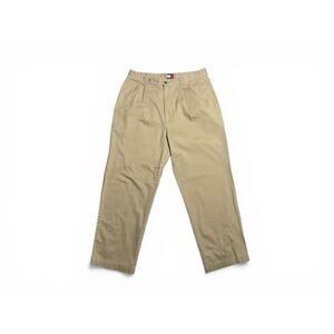 Vintage Tommy Hilfiger 38 x 30 Khaki 100% Cotton Twill Pleated Chinos